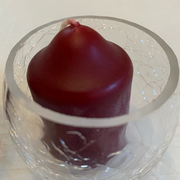 Crackle Glass Clear Candle Holders, set of two with Candles. - Picture 3 of 7